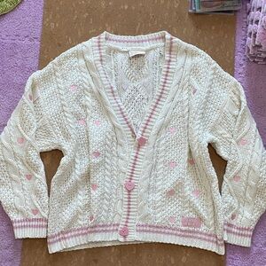 Taylor Swift White and Pink Heart Cardigan
